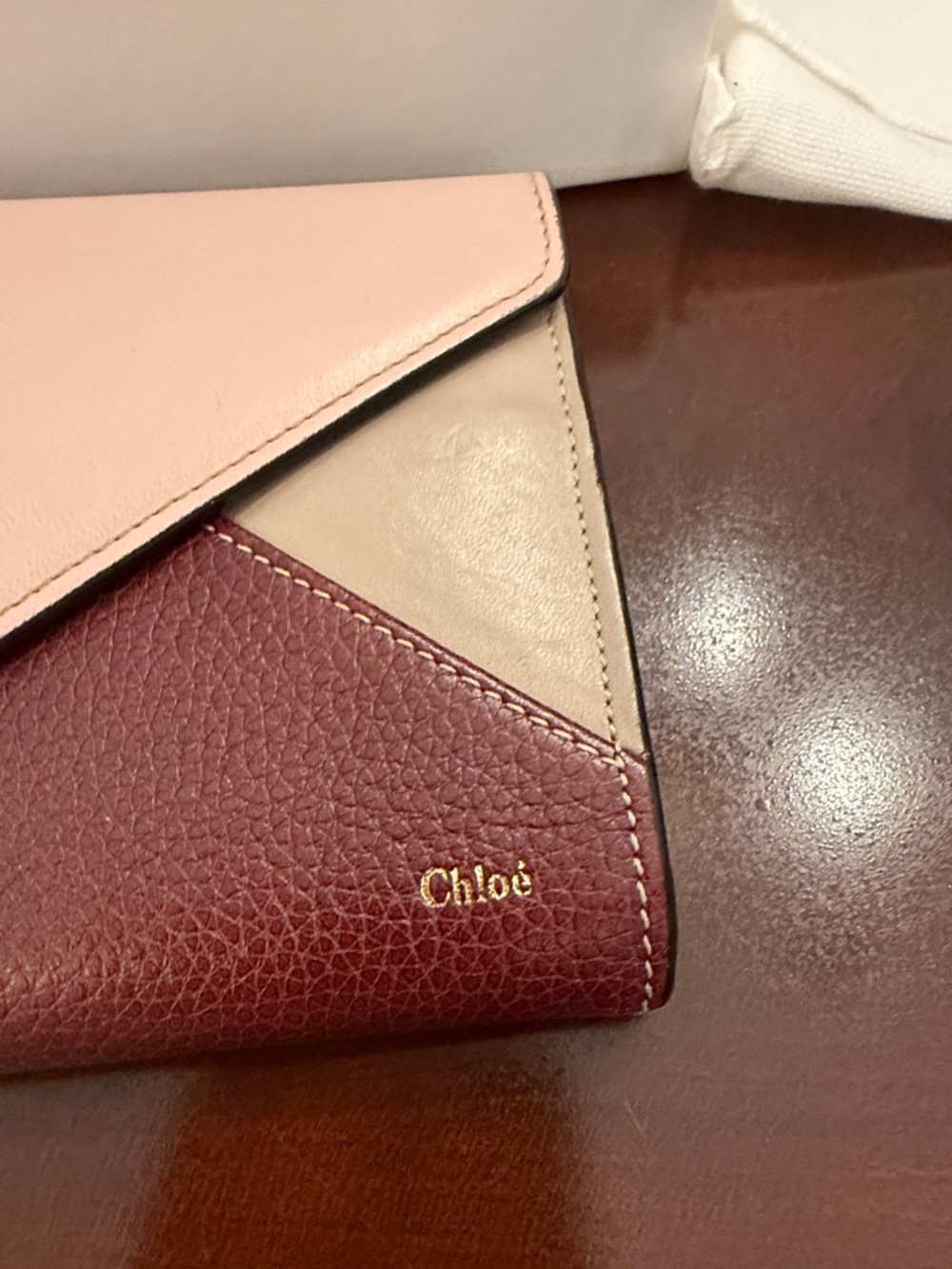 Chloé Colorblock Leather Envelope Wallet in Pink, Taupe & Burgundy - Picture 4 of 12